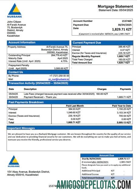 imprimível Modelo Word e PDF de declaração de hipoteca do Cazaquistão Nurbank